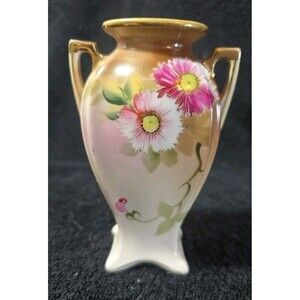 Handpainted Morimura Noritake Nippon 4.5" Floral Square Handled Vase